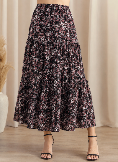 Floral Print Chiffon Maxi Skirt