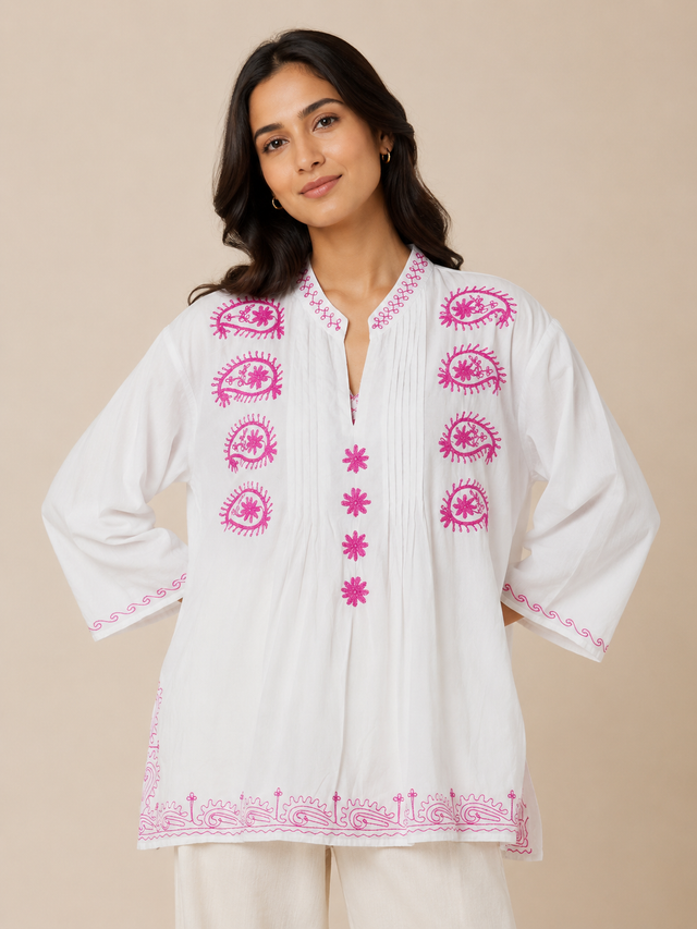 Embroidered Paisley Tunic Top