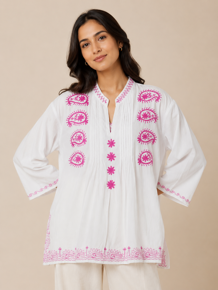 Embroidered Paisley Tunic Top