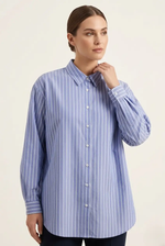 Blue & White Striped Cotton Oversized Full Sleeve Shirt western preloved