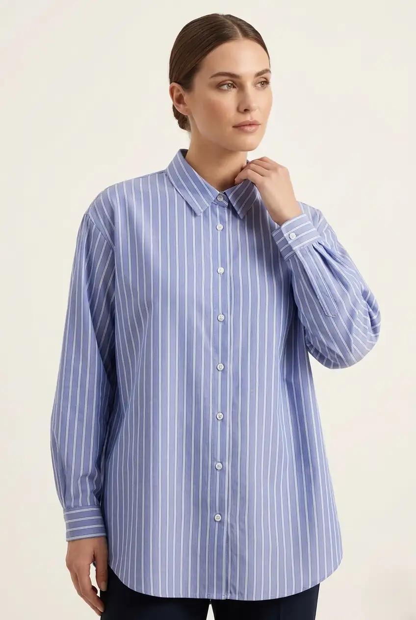 Blue & White Striped Cotton Oversized Full Sleeve Shirt western preloved