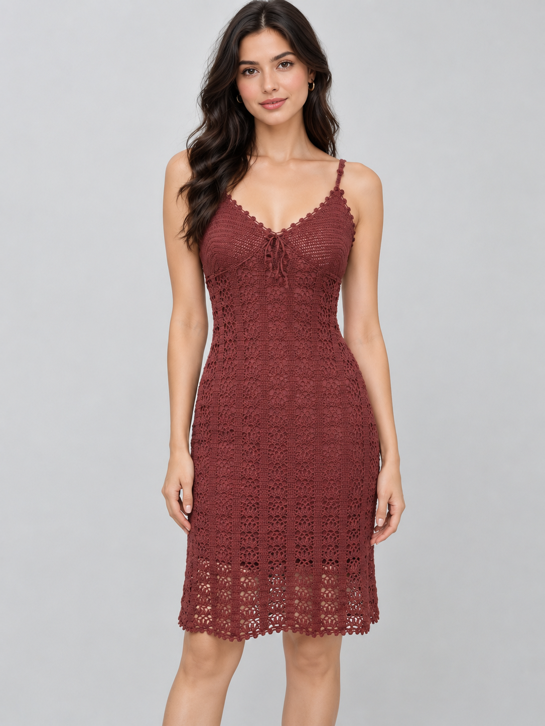 Dusty Rose Floral Openwork Strappy Dress