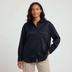Black Tonal Leopard Print Full Sleeve Shirt