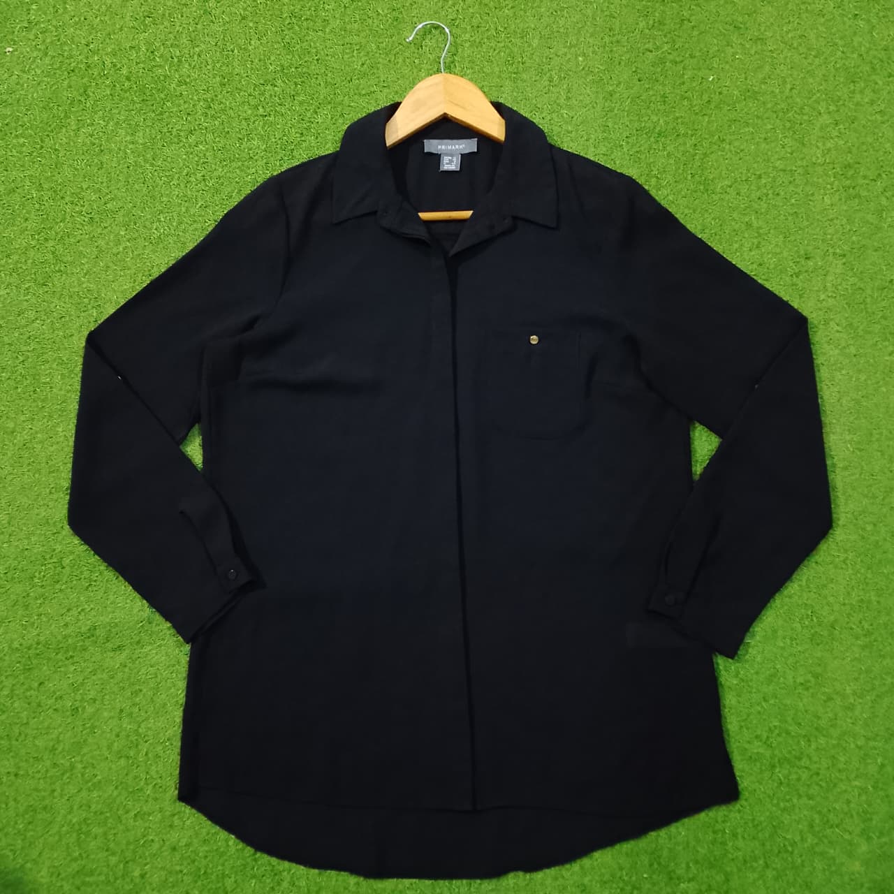 Black Full Sleeve Concealed Button-Down Chiffon Shirt - Front