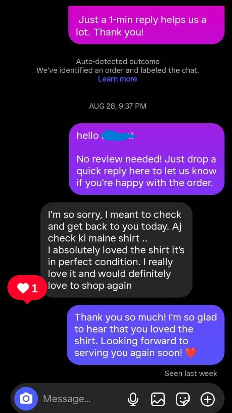 Customer Review Chat Screenshot