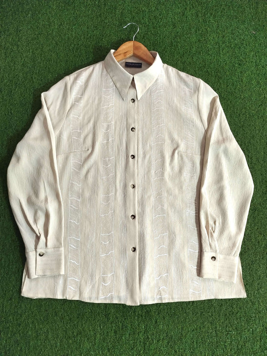 Half White Oversized Button Down Shirt western preloved