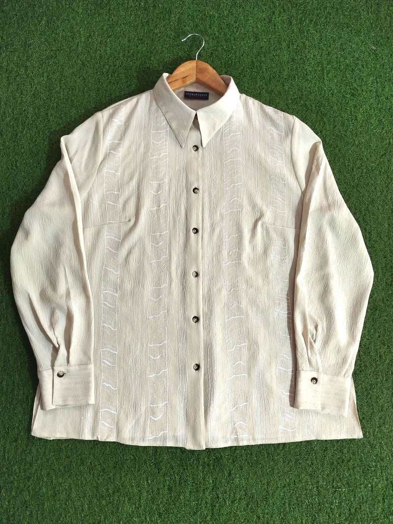 Half White Oversized Button Down Shirt western preloved