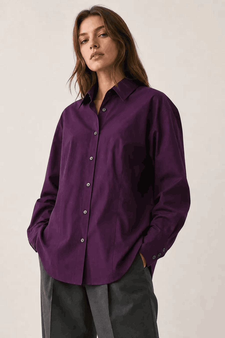 Purple Cotton Long Sleeve Button-Down Shirt western preloved