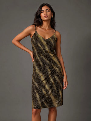 Black Gold Glitter Spaghetti Strap Bodycon Midi Dress