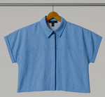 Women's Blue Checkered Crop Shirt with Dual Front Pockets western preloved