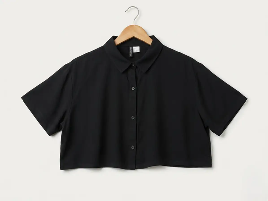 Women's Black Oversized Crop Button-Down Shirt western preloved - alternate view
