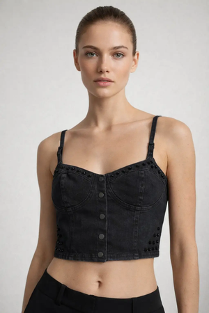 Women's Denim Studded Corset Crop Top