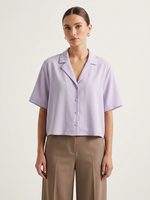 Relaxed Notch-Collar Short Sleeve Crop Top