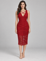 Red Crisscross V-Neck Sleeveless Bodycon Midi Dress