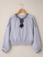 Blue Striped Embroidered Boho Blouse western preloved